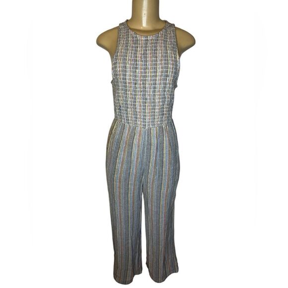 O’Neill dellora Stripe smocked high neck wide leg Jumpsuit size small - Picture 4 of 6